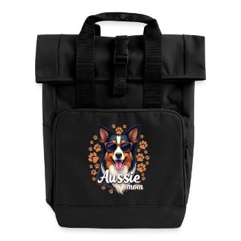 Aussie Mom - Roll Top Backpack with Two Handles - black - Front