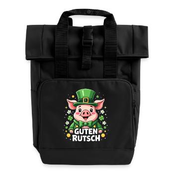 Guten Rutsch Silvester Neujahr Glücksschwein - Rolltop Rucksack mit zwei Griffen - Schwarz - Vorne