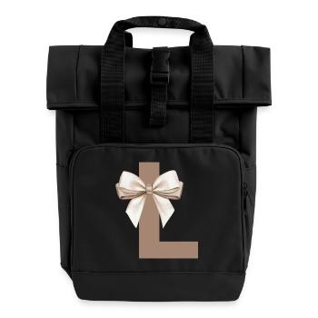 Letter L Knot - Roll Top Backpack with Two Handles - black - Front