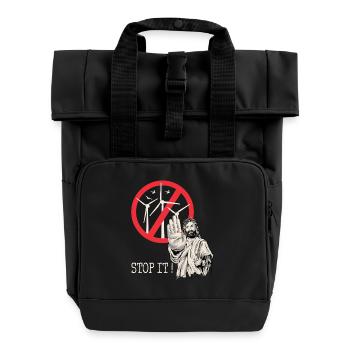 Jesus says stop to wind power - Roll Top Backpack with Two Handles - black - Front