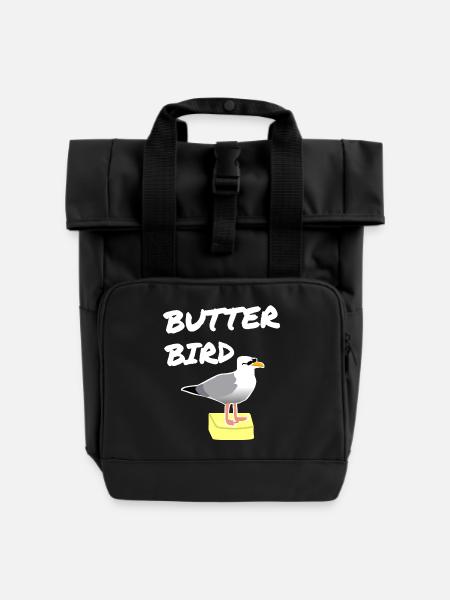 Butter Bird Möwen Print - Rolltop Rucksack mit zwei Griffen - Schwarz