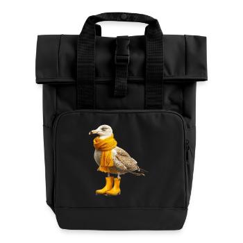 Albatross with rubber boots and scarf - Roll Top Backpack with Two Handles - black - Front