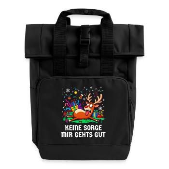 Rentier Weihnachten Stress genervt chaotisch - Rolltop Rucksack mit zwei Griffen - Schwarz - Vorne