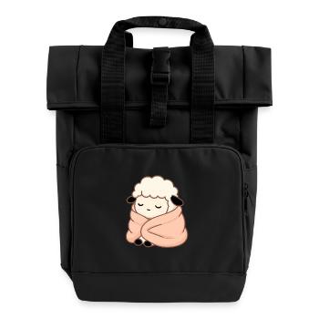 Sleeping Sheep – Cute Cozy Illustration - Roll Top Backpack with Two Handles - black - Front