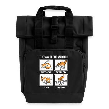 Funny Cat The Way of the Warrior Samurai Orange - Roll Top Backpack with Two Handles - black - Front
