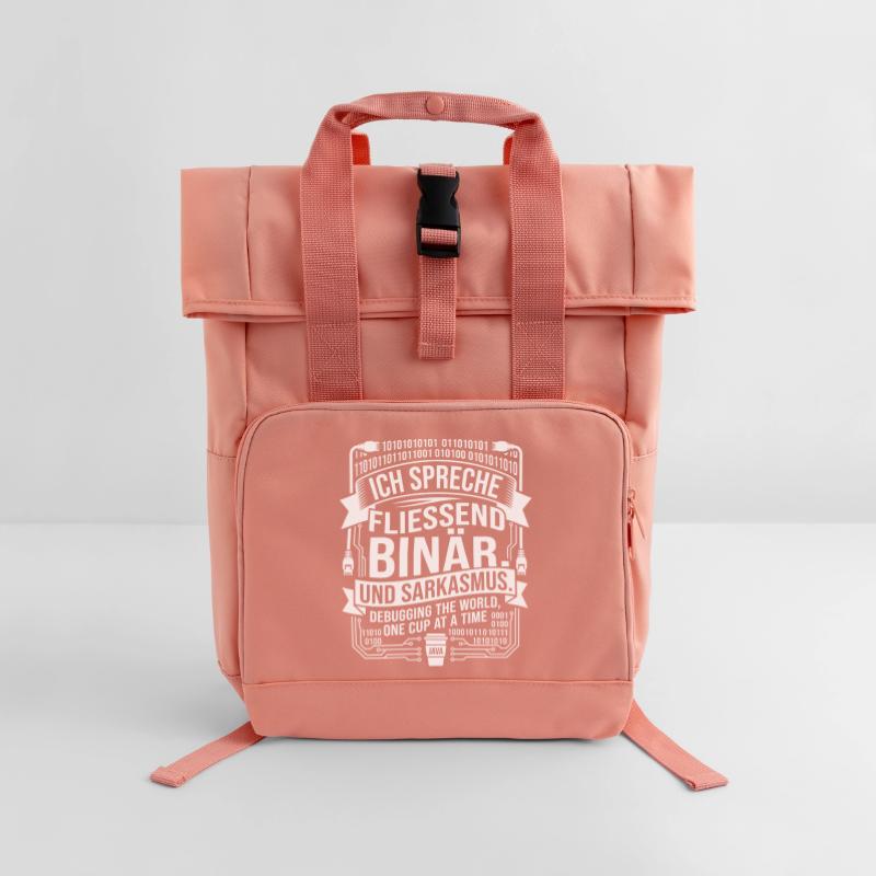 Coding Binary Coffee Sarcasm Roll Top Backpack with Two Handles