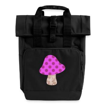 Mushroom Dots Pattern Dots Pink Nursery Happiness - Roll Top Backpack with Two Handles - black - Front