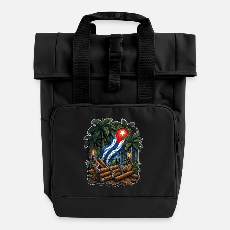Cuba Cigar Flag - Roll Top Backpack with Two Handles - black