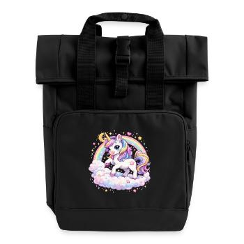 Pastel Unicorn on Cloud Arch - Roll Top Backpack with Two Handles - black - Front