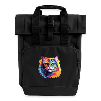 Pop Art Cat – Bunte Katze im Farbrausch - Rolltop Rucksack mit zwei Griffen - Schwarz - Vorne