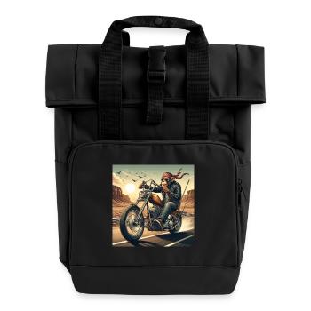 Cooler Affe auf einem Chopper - Rolltop Rucksack mit zwei Griffen - Schwarz - Vorne
