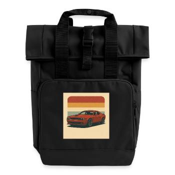 Red Muscle Car Retro Design - Roll Top Backpack with Two Handles - black - Front