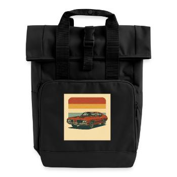 Retro Muscle Car Sonnengruß Design - Rolltop Rucksack mit zwei Griffen - Schwarz - Vorne