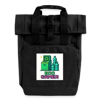 Pixel Eco Gamer Design - Roll Top Backpack with Two Handles - black - Front