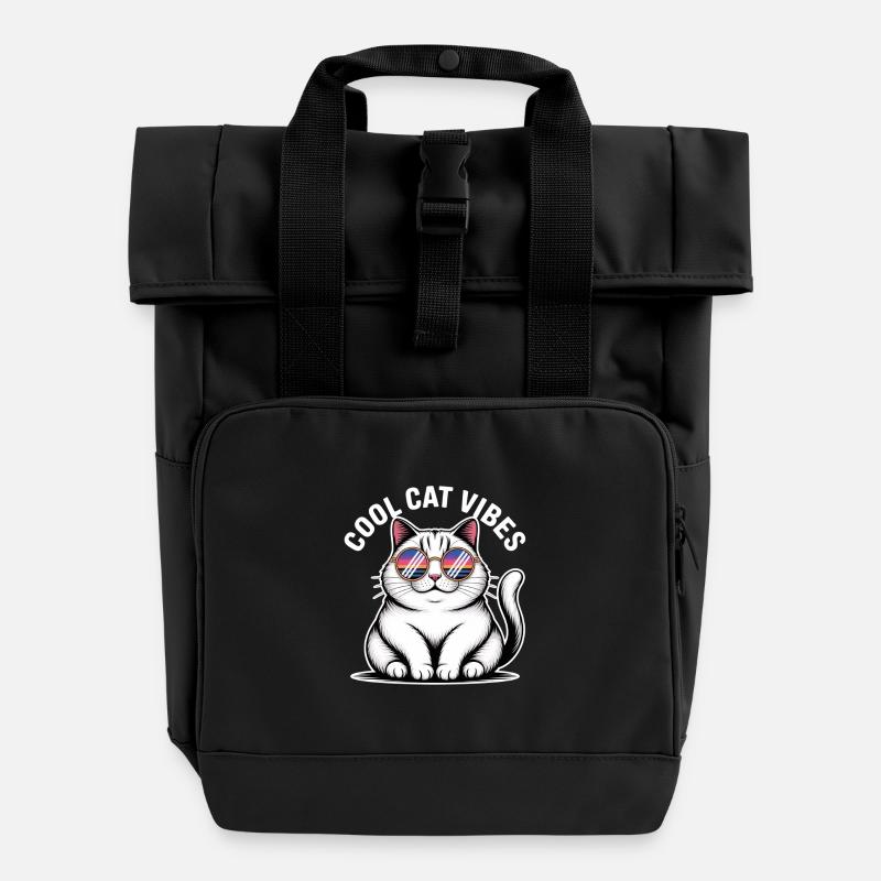Chat copain avec lunettes Wave - Sac à dos Roll Top à deux anses - noir