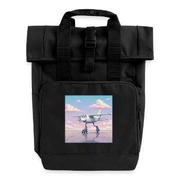 Flugzeug auf Rollschuhen mit einem Lächeln - Rolltop Rucksack mit zwei Griffen - Schwarz - Vorne