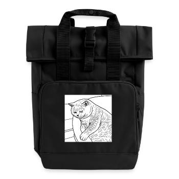 Linienzeichnung Entspannter Stubentiger - Rolltop Rucksack mit zwei Griffen - Schwarz - Vorne
