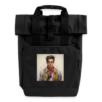Vintage Glam Man with Silk Scarf - Roll Top Backpack with Two Handles - black - Front