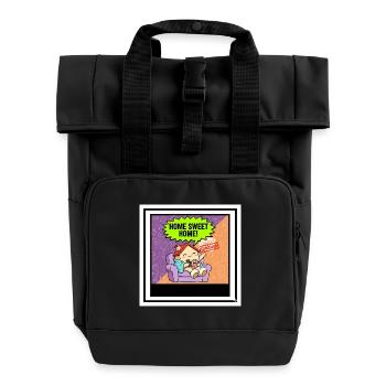 Home Sweet Home Cartoon abgesetzt - Rolltop Rucksack mit zwei Griffen - Schwarz - Vorne