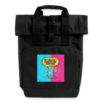 Digitale Therapie: Mein Handy laden - Rolltop Rucksack mit zwei Griffen - Schwarz - Vorne