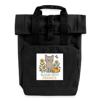 Katzenfreundliche Blütenpracht - Rolltop Rucksack mit zwei Griffen - Schwarz - Vorne