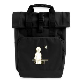 View of the butterfly - Roll Top Backpack with Two Handles - black - Front