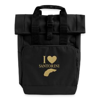 I love Santorini Gold - Roll Top Backpack with Two Handles - black - Front