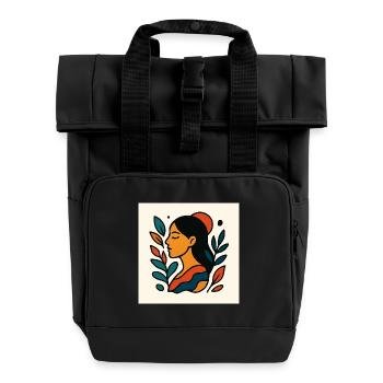 Farbenfrohes Porträt mit Laub - Rolltop Rucksack mit zwei Griffen - Schwarz - Vorne