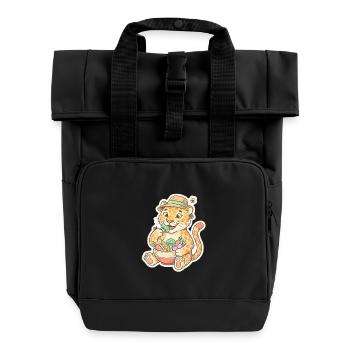 Leopard Kit with Vegetable Basket - Roll Top Backpack with Two Handles - black - Front