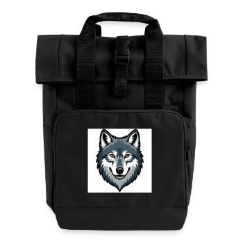 Wolfskopf – stilisierte Illustration - Rolltop Rucksack mit zwei Griffen - Schwarz - Vorne