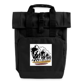 Büffelhorde in Bewegung - Rolltop Rucksack mit zwei Griffen - Schwarz - Vorne