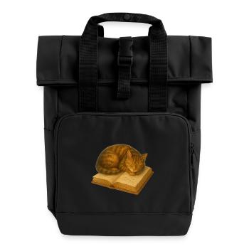 Schlafende Katze auf Buch - Rolltop Rucksack mit zwei Griffen - Schwarz - Vorne