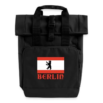 Berlin Bär Flagge Grafik - Rolltop Rucksack mit zwei Griffen - Schwarz - Vorne