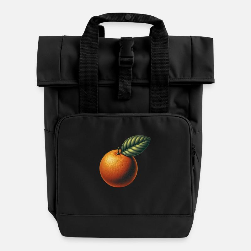 Orange Fruit Retro Look Fruit Collection - Roll Top Backpack with Two Handles - black
