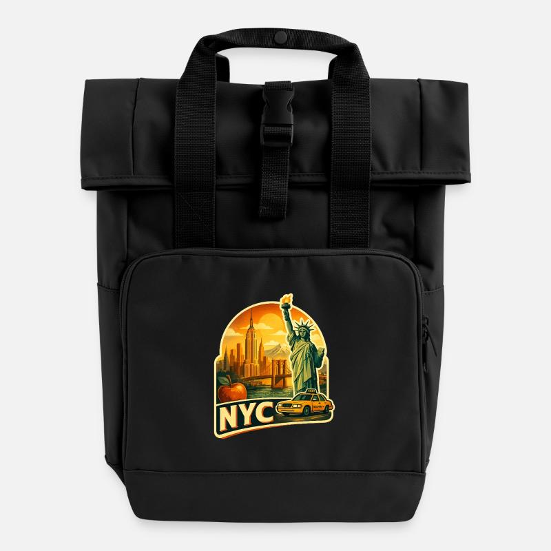 Retro NYC Skyline Sticker - Roll Top Backpack with Two Handles - black