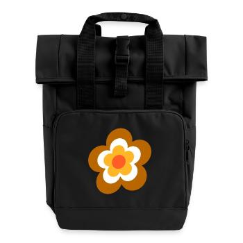 70er Jahre Blume Muster Retro - Rolltop Rucksack mit zwei Griffen - Schwarz - Vorne