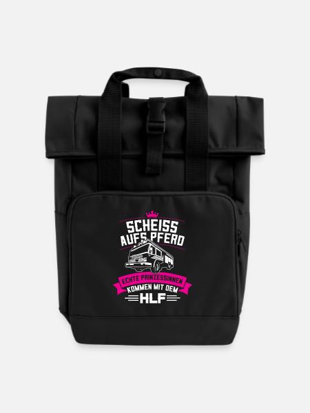 Feuerwehr HLF Prinzessin Feuerwehrfrau - Rolltop Rucksack mit zwei Griffen - Schwarz
