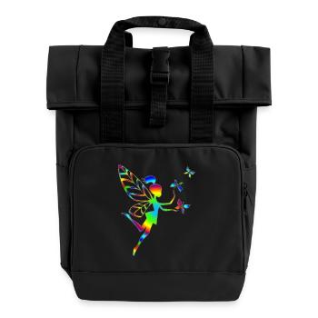 Rainbow fairy, butterfly, magic, pixie, elves, DD - Roll Top Backpack with Two Handles - black - Front