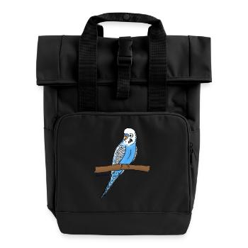 Blauer Wellensittich - Rolltop Rucksack mit zwei Griffen - Schwarz - Vorne
