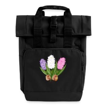Hand-drawn hyacinths - Roll Top Backpack with Two Handles - black - Front