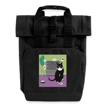Cat Queen of Hearts. - Roll Top Backpack with Two Handles - black - Front