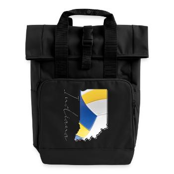 Real Volleyball in Indiana State Map IN - Roll Top Backpack with Two Handles - black - Front