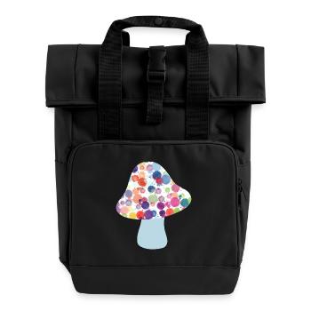 Mushroom Lucky Charm Fall Dots Colorful Kids Dots - Roll Top Backpack with Two Handles - black - Front