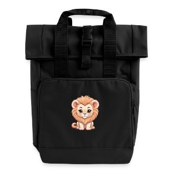 Kawaii Lion Cub Illustration - Roll Top Backpack with Two Handles - black - Front