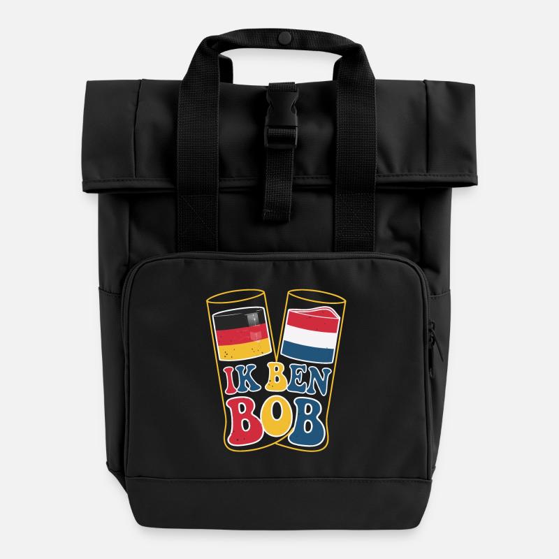 I am BOB with Dutch Flag - Roll Top Backpack with Two Handles - black