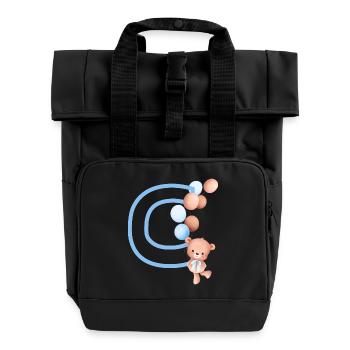 Letter c blue bear - Roll Top Backpack with Two Handles - black - Front