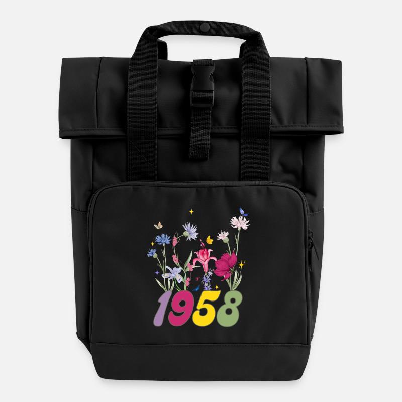 Année de naissance 1958 fleurs sauvages - Sac à dos Roll Top à deux anses - noir