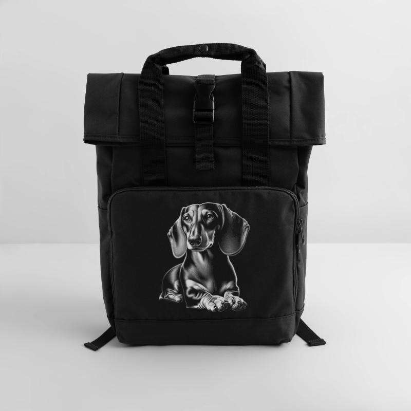 teckel mignon dans la pose couchée dans le style de dessin Sac à dos Roll Top à deux anses