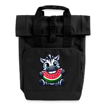 Süßes Zebra Cartoon Wassermelone Sommerfrucht - Rolltop Rucksack mit zwei Griffen - Schwarz - Vorne
