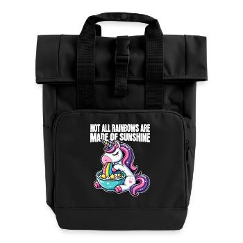 Funny Unicorn – Not All Rainbows - Roll Top Backpack with Two Handles - black - Front